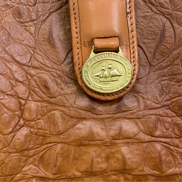 Vintage BRAHMIN Brown Embossed Croc Leather Medium Tote Shoulder Bag - Picture 13 of 16